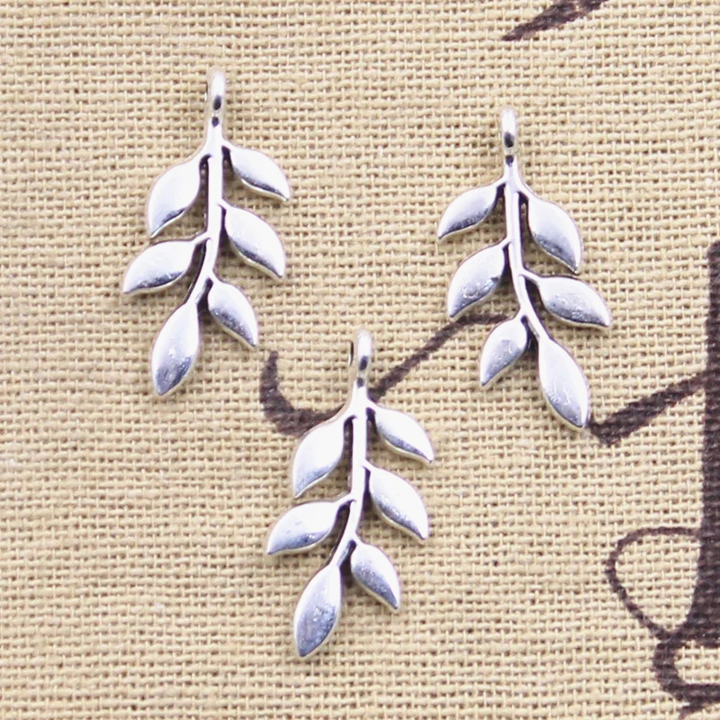 20pcs Charms Tree Branch Leaf 24x11mm Antique Silver Color Pendants Making DIY Handmade Tibetan Finding Jewelry