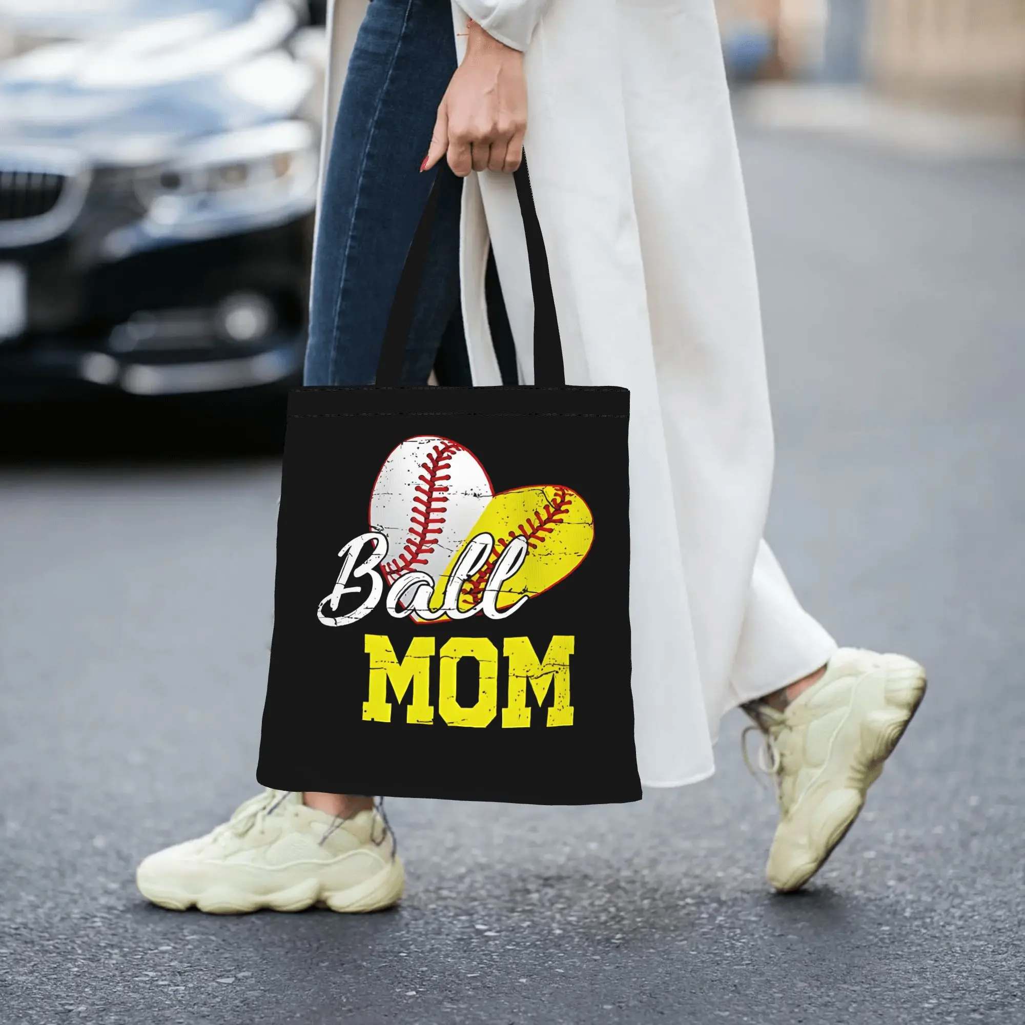 

Сумка-шоппер из холщовой ткани Ball Mom для женщин, подарок на День матери, идеально подходит для покупок, женская сумка с верхней ручкой.