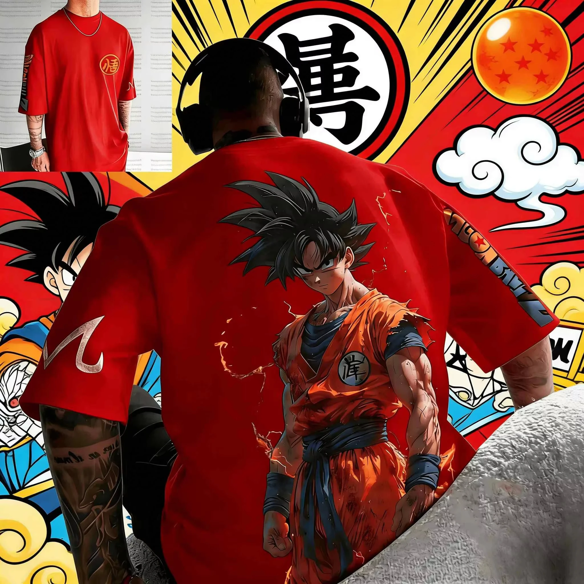 

Мужская винтажная футболка из чистого хлопка с изображением Гоку из Dragon Ball (2026), повседневная, свободного кроя, для спорта и на каждый день