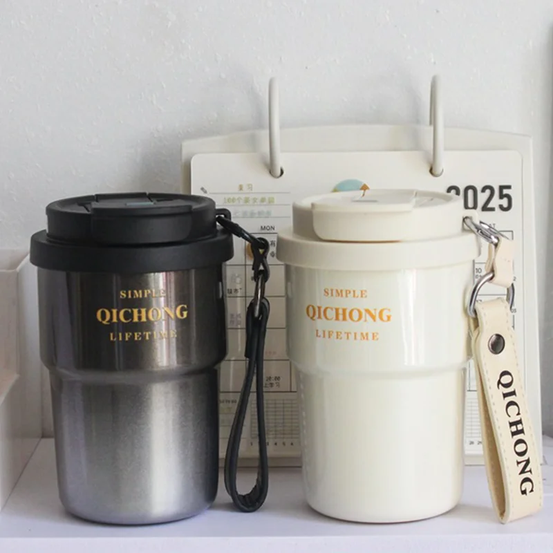 

Бутылка-термос из нержавеющей стали 316, 450 мл, изоляционная чашка для кофе с подъемной веревкой, бытовые вакуумные портативные соломенные термосы