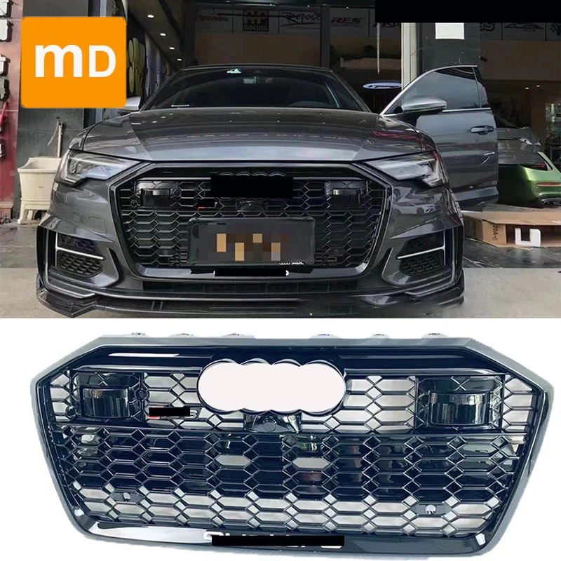 Glossy Black Honeycomb Radiator Grilles For 2018-2023 Audi A6 Modified RS6 Bumpers Body Kit Guard Car Accessories Upgrade