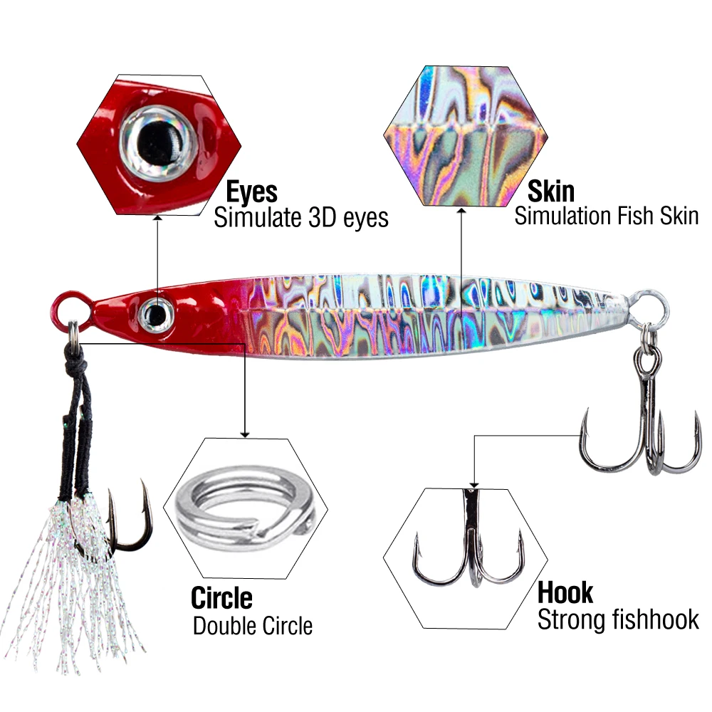 5 Stück Metall-Slow-Jigs 10-60g Sinkende Wurfköder mit zwei Assist-Haken für Thunfisch und Barsch im Salzwasser- und Süßwasser-Angelzubehör – Detail 4