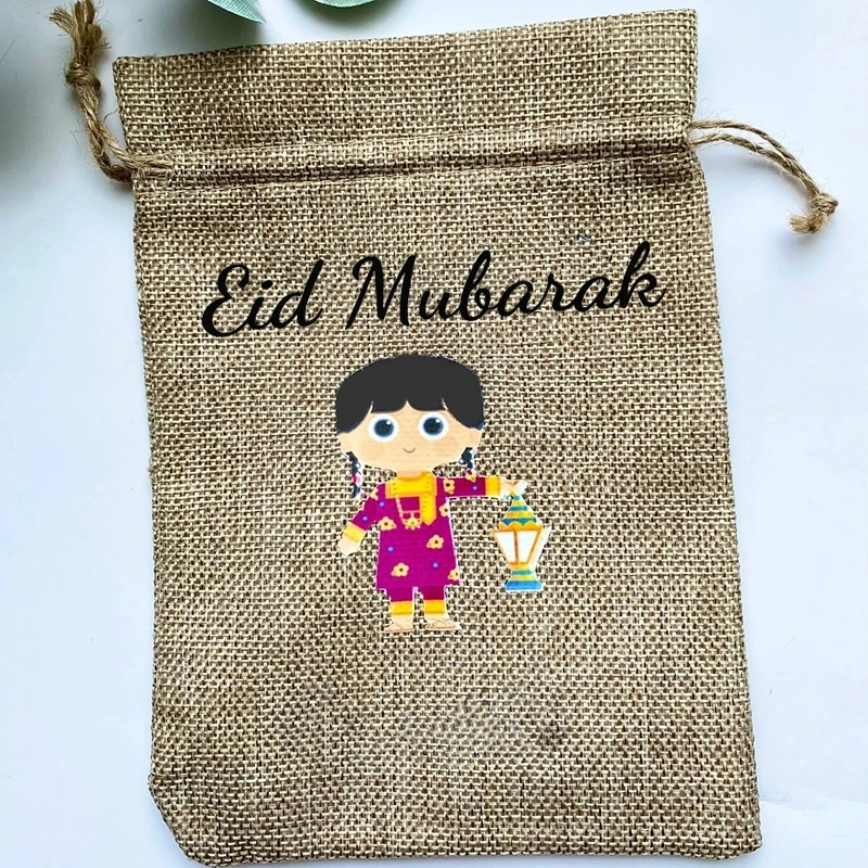 5pcs luxury Eid Mubarak gift present Treat favor drawstring bags happy Ramadan Al Adha Muslim Islamic Kareem Party decoration