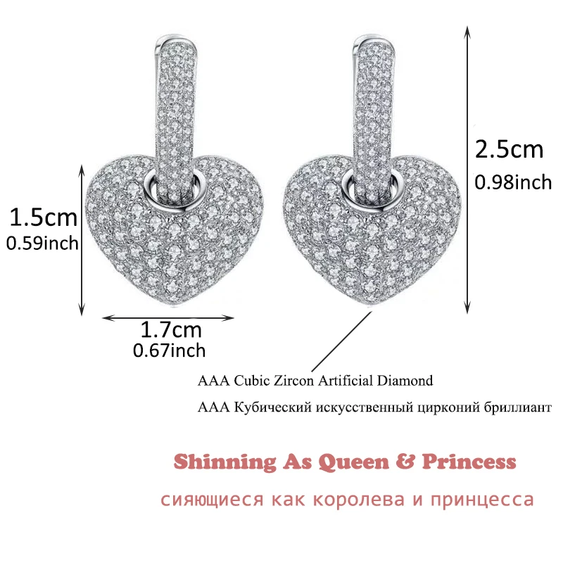 Luxury New Arrival Heart Hoop Earrings with Cubic Zirconia Earings For Women Statement Earring Oorbellen AE358