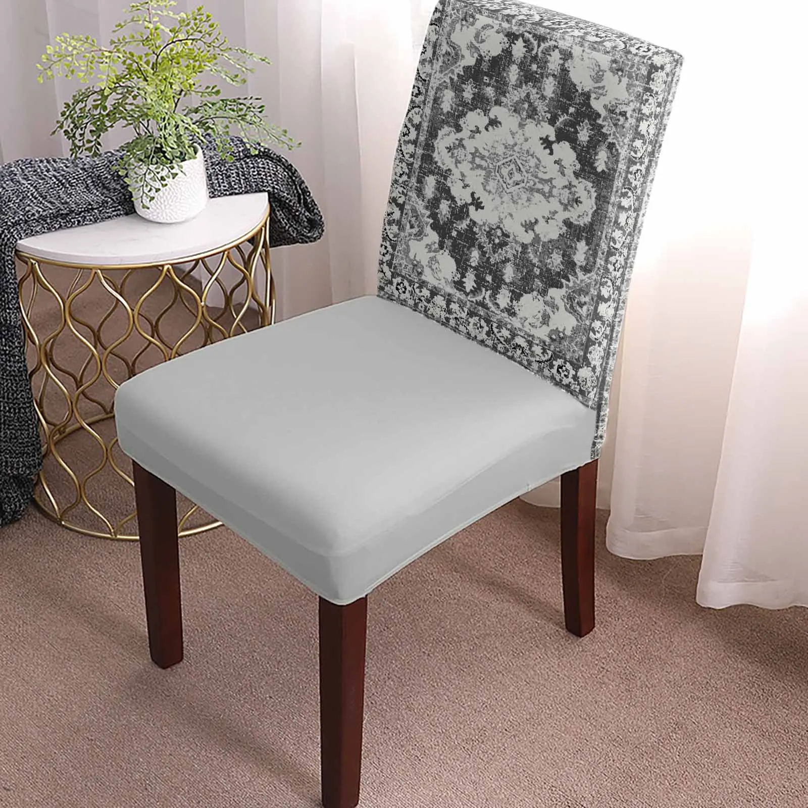 Retro Carpet Texture Gray 4/6/8PCS Spandex Elastic Chair Case For Wedding Hotel Banquet Dining Room