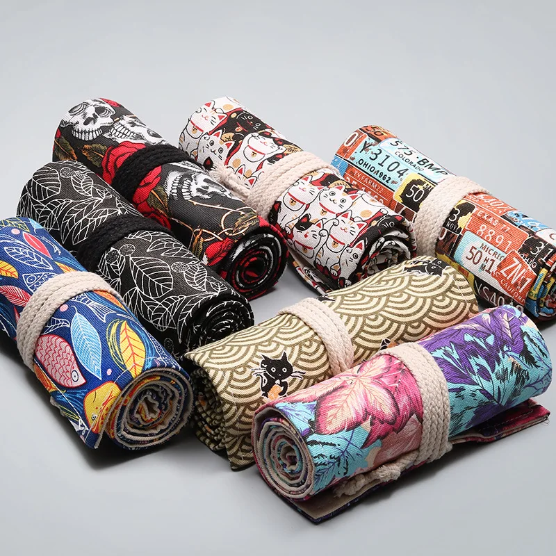 72 Holes Roll Colored Kawaii Pencil Case School Supplies Art Pen Bag Student Cute Large Pencil Cases Pen Bag Stationery