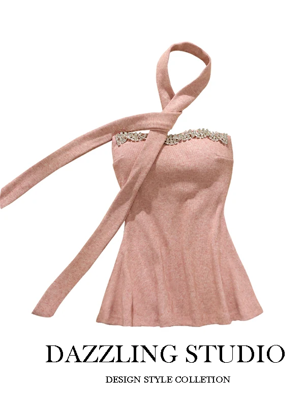 

Sexy Strapl Crop Top Women's Vest with Chest Pad Belly Covering Slimming Waist Chinese Sle Autumn Winter Aosphere Silk