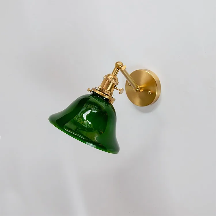 

Vintage cafe aisle wall lamp Nordic bedroom bedside bed and breakfast American balcony green glass brass wall lamp