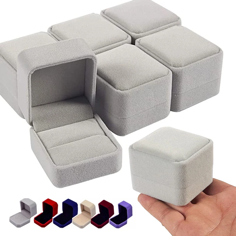 6PCS Red Velvet Ring Box Jewelry Display Case Holder Gift Heart Boxes Wedding Romantic Organizer Engagement Ring Case Wholesal