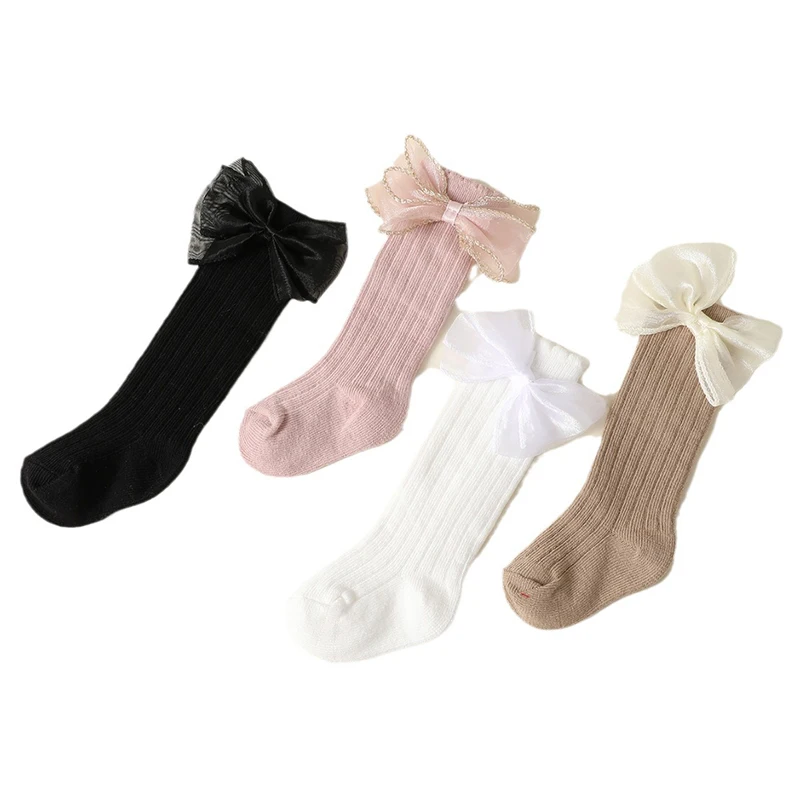 4 Pairs a Lot MILANCEL New Autumn Baby Girls Socks 0-2Y Infant Bow Solid Color Mid-tube Socks Baby Accessories