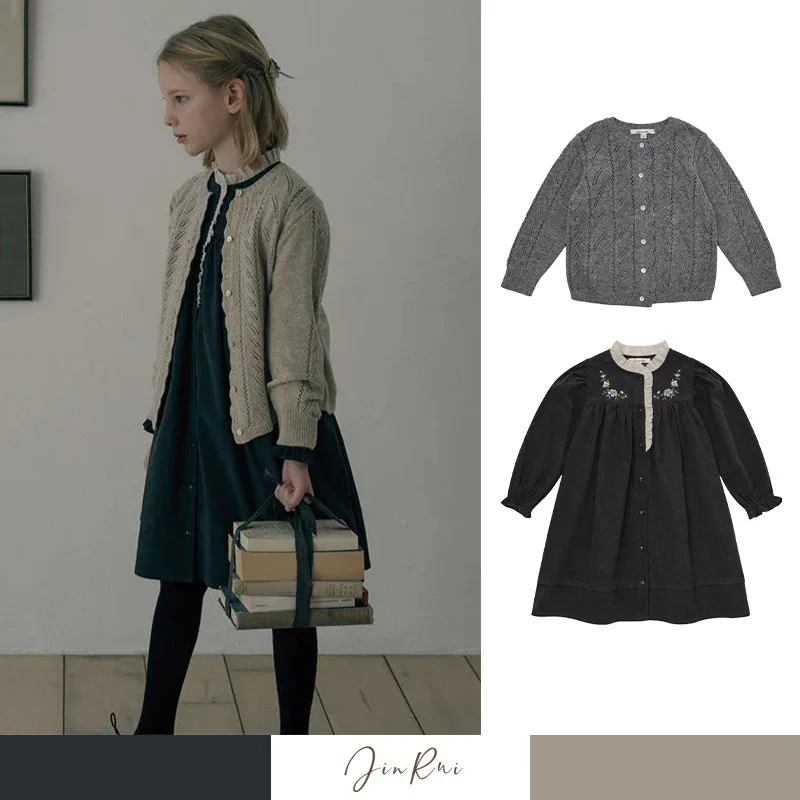 

Girls' Sweater 2025 Fall/Winter New Arrival Gray Fashionable Warm Children's Knit Jacket Pure Cotton Printed Cute Girls' Dress