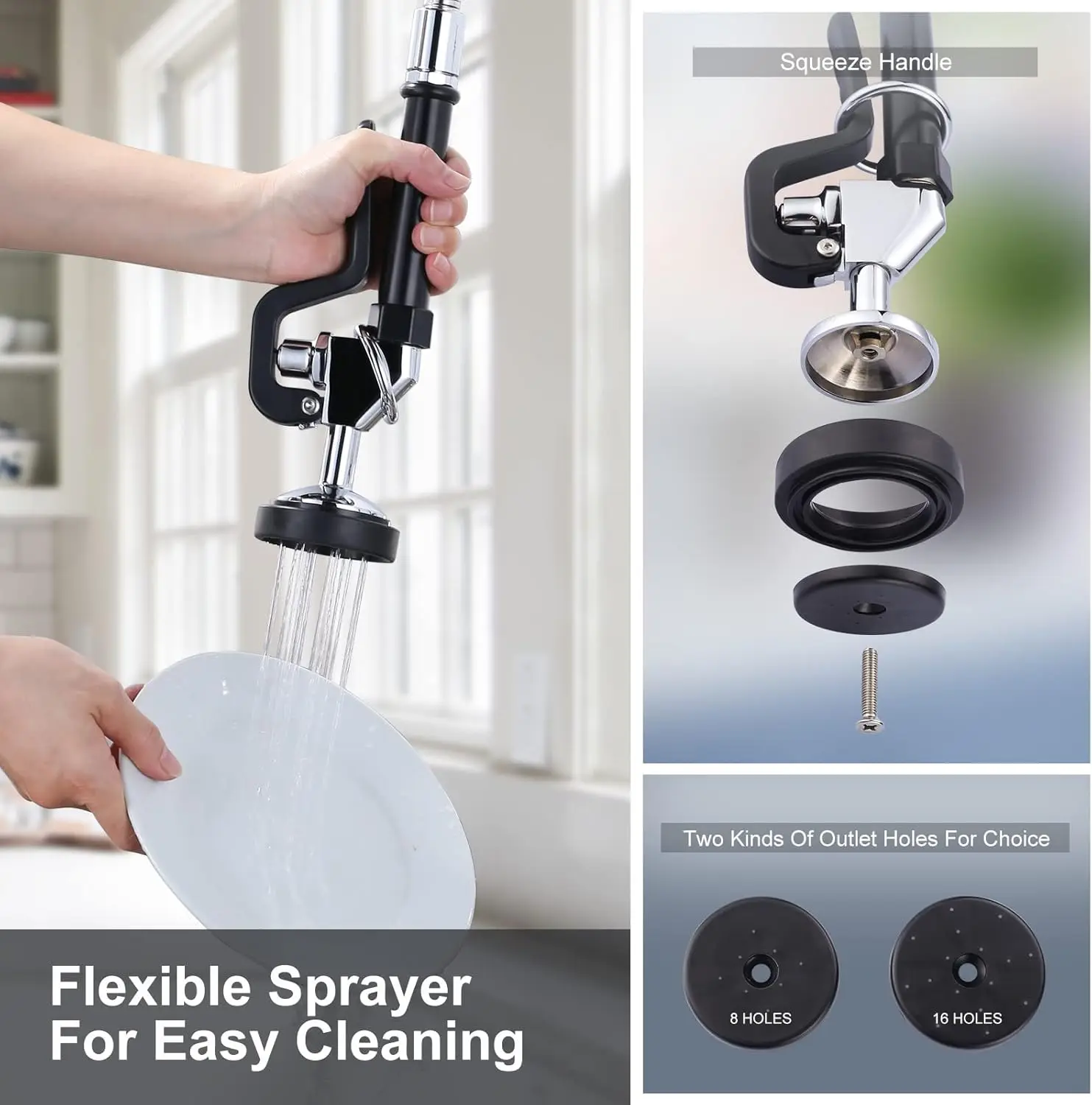 Kitchen Faucet Wall Mount with Pre-Rinse Sprayer 8 Inch Center Wall Mount Kitchen Sink Faucet with 9.6" Add-on Swing Spout