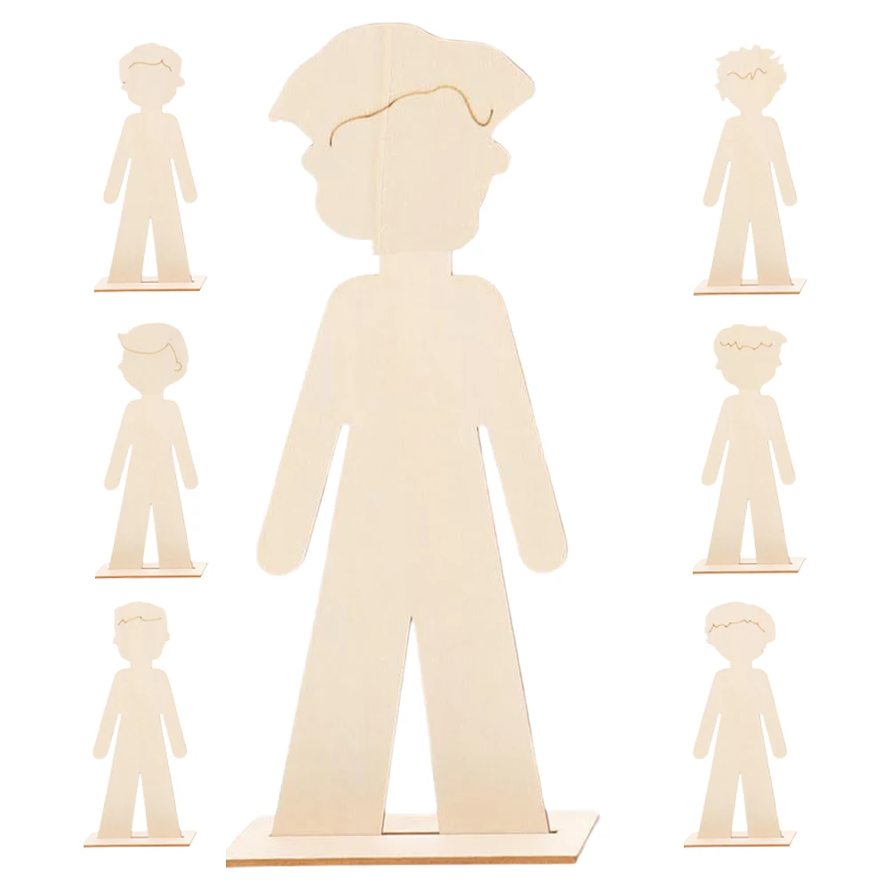 

7Pcs Creative Boys Wooden Painting Cutouts Kids Craft Set Preschool Educational Handcrafts Natural Wood DIY Ornaments Decorative