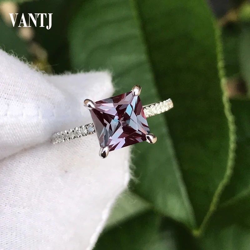 

VANTJ Lab Grown Alexandrite Rings Sterling 10K 14K White Gold Moissanite for Wonem Party Birthday Fine Jewelry Gift