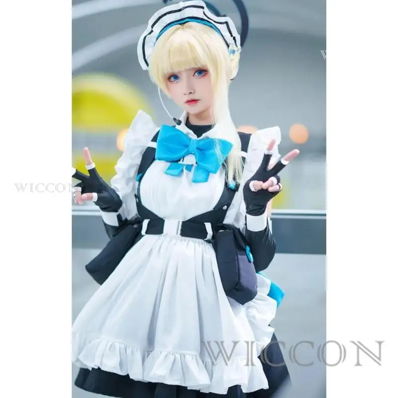 Game Anime Blue Archive Asuma Toki Cosplay Mujer Maid\'s Outfit Full Set Disfraz Halloween Long Dress Short Skirts Wig Bow Women