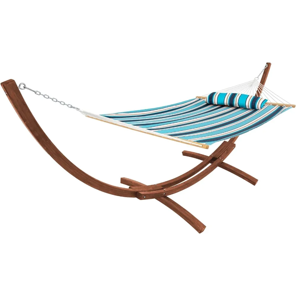 

Sunbrella Fabric Hammock with Wood Arc Stand, Free Pillow Fits for Two Persons, All Weather and Fade Resistant for Patio Yard,
