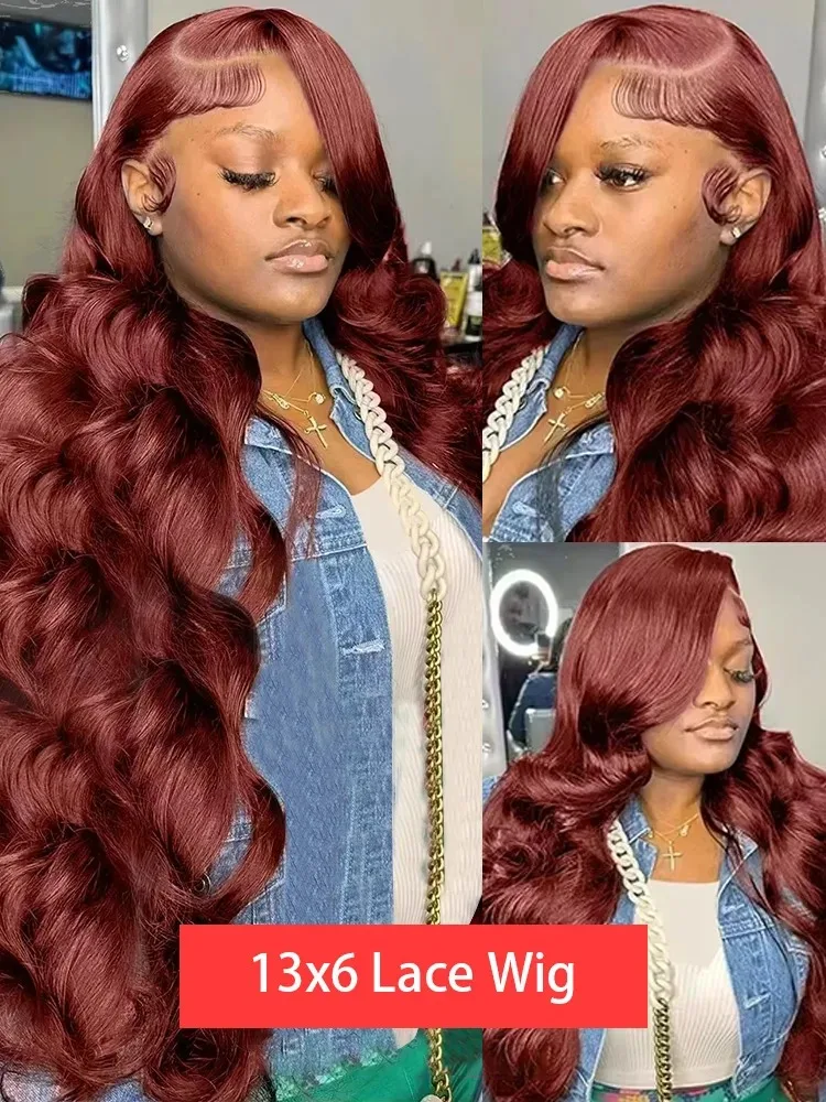 Gelombang tubuh 40 inci 13x6 HD coklat kemerahan renda rambut manusia Wig ketebalan 200 Wig renda depan Remy Brasil untuk wanita