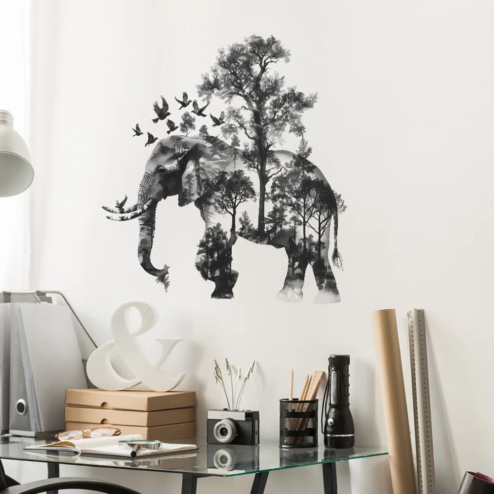 Elephant Decorative Vinyl Child Wall Stickers For Bedroom Accessories Adhesive Wallpaper Wall Art Room Decor Mirror Sticker