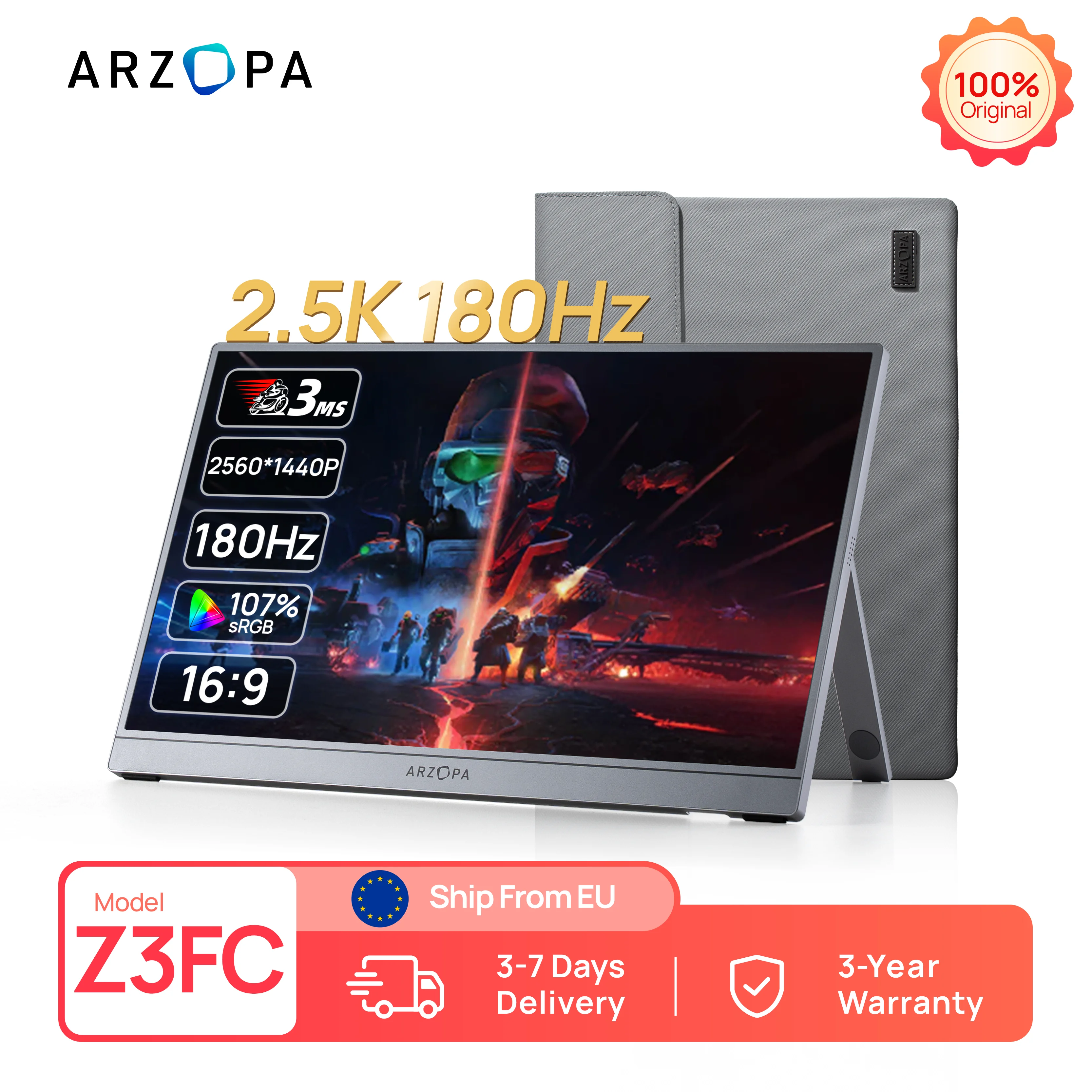 ARZOPA Moniteur portable 16,1'' 180 Hz 2,5 K, 2560 x 1440 QHD 107% sRGB, deuxième écran externe pour ordinateur portable, PC, PS5, Mac, Xbox-Z3FC