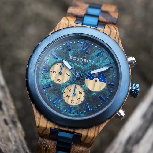 Imagen 2 del producto BOBO BIRD reloj de madera para hombre, relojes elegantes de lujo, relojes cronógrafo militar de cuarzo, reloj masculino, triangulación de envíos personalizada