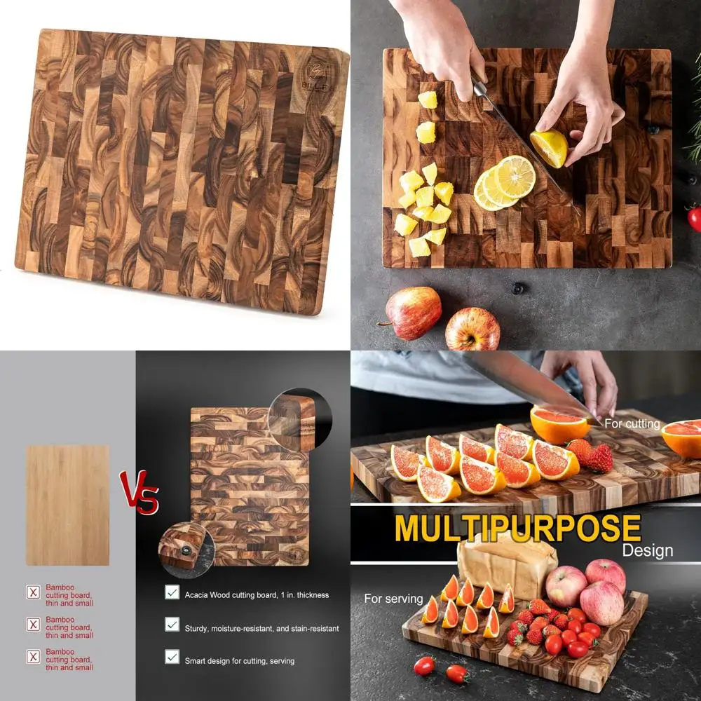 

Heavy-Duty Acacia Wood Chopping Board with Non-Slip Feet, Reversible and Thick, 16x12x1 Inches, Durable Kitchen Essential