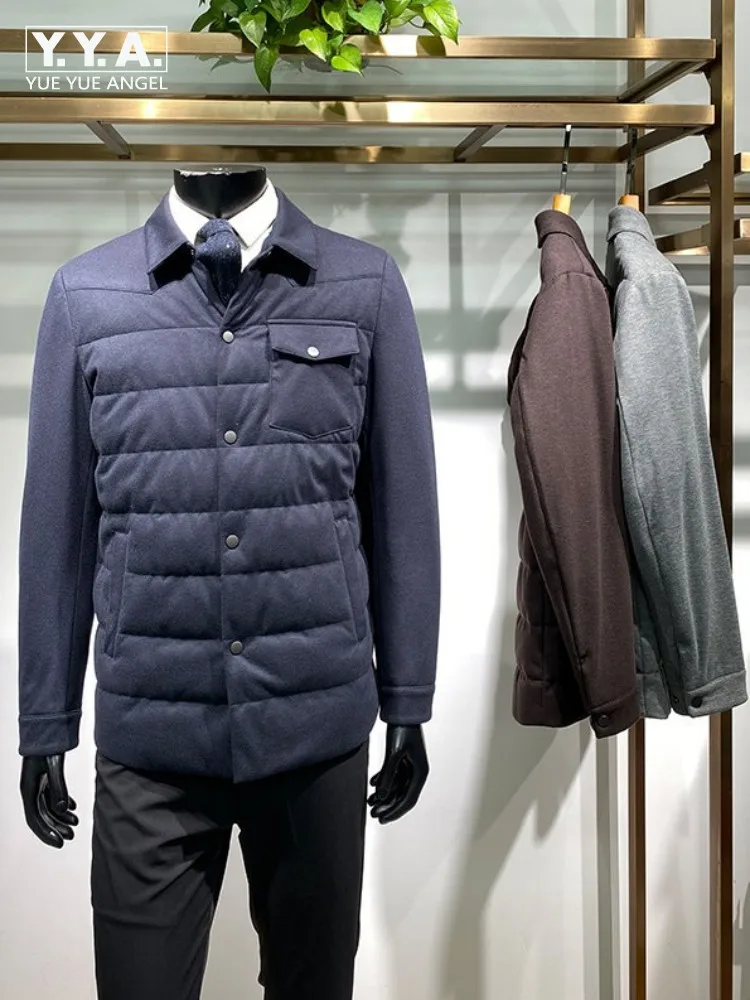 Leisure Mens Turn Down Collar Down Coat Versatile Male Long Sleeves Office Outerwear Solid Color Men Single-Breasted Jacket