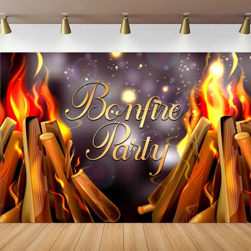 Bonfire Party Photography Backdrop Firewood Flame Photo Light Spot Studio Prop Banner Birthday Party Supplies Background Poster