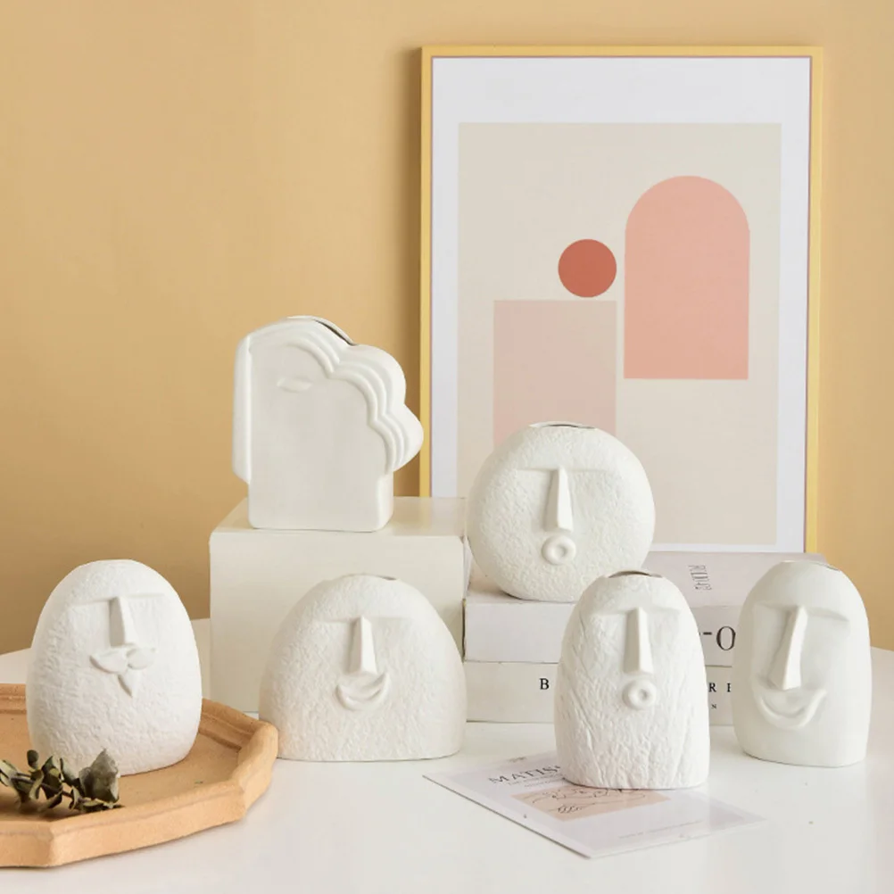 

1Pcs Human Face Flower Vase Abstract Ceramic Art Decoration Desktop Ornament Modern Porcelain Pot Nordic Style Home Decor