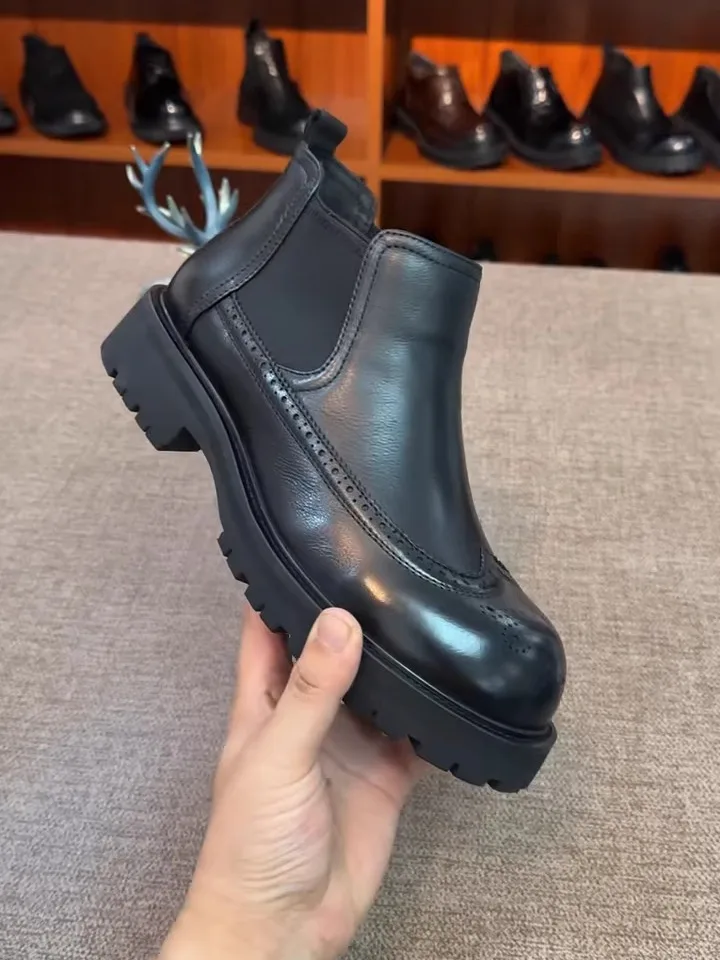 

Men's Pure Leather Fleece Lined Comfortable Casual Shoes Fashionable Trendy Fall Winter New Arrival Leather Upper Rubber Sole