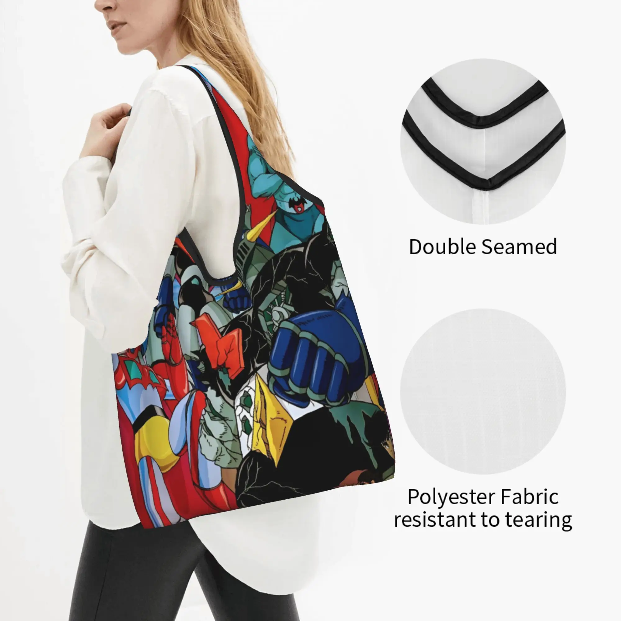 Comic G-Grendizeres Manga Groceries Shopping Bag Funny Shopper Tote Shoulder Bag Large Capacity Portable Anime  Handbag