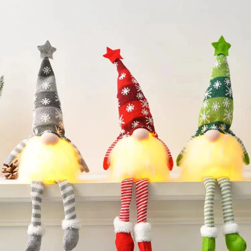 Christmas Faceless Doll Gnome Ornaments LED Light Plush Knitting Crafts Tree Pendant Christmas Decorations for Home Kids Gift