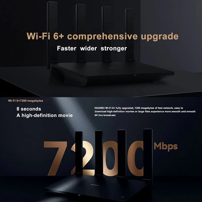 Imagem -02 - Roteador Wifi de Banda Dupla Repetidor de Rede de Sinal Modem sem Fio Amplificador para Casa e Escritório 7200mbps Novo Original Huawei-ax6