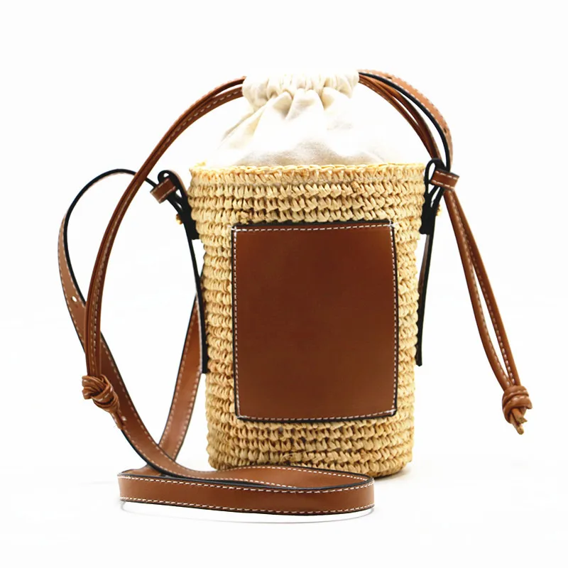 Designer Brands Straw Bucket Bag Rope Woven Women Shoulder Crossbody Bags Rattan Summer Beach Handbags Round Bag Tote