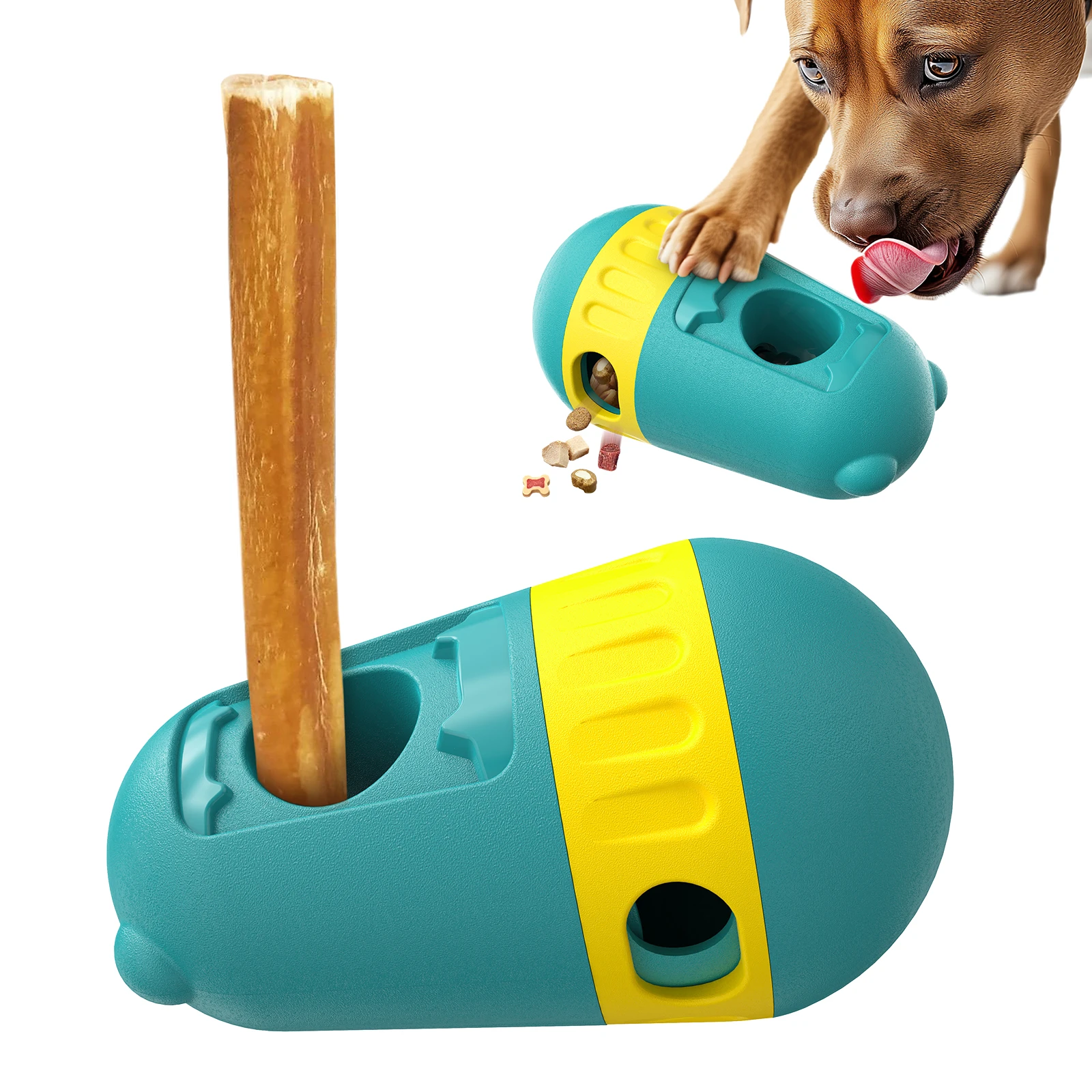 

Dog Feeder Puzzle Toys Interactive Play Rolling Balls Toy Anti-choking Slow Food Durable Adjustable Bully Stick Holder for Dogs