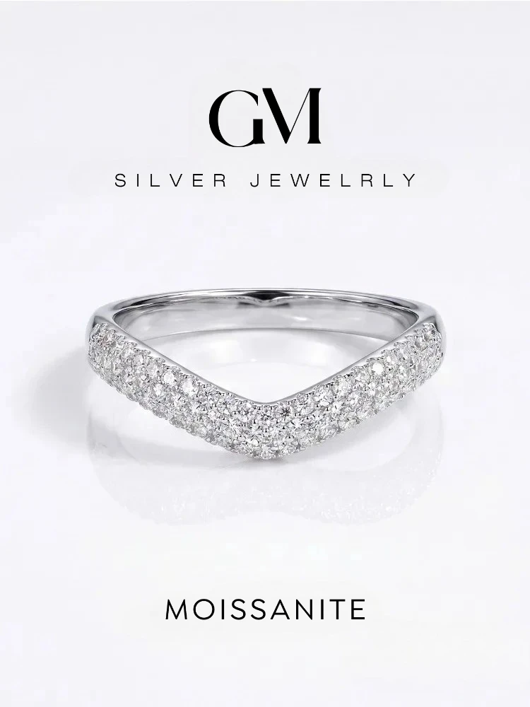 Modische V-Form Echte Runde Moissanit-Diamantringe für Frauen Jubiläum Hochzeit 925 Sterling Silber Feiner Schmuck – Detail 1