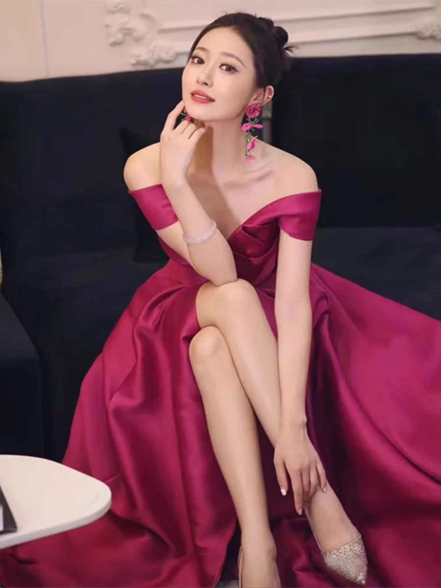 Abiti da sposa in raso con linea A Abiti da donna sexy con spalle scoperte Fromal Abiti da ballo per feste Abiti da sera personalizzati con spacco laterale a cuore