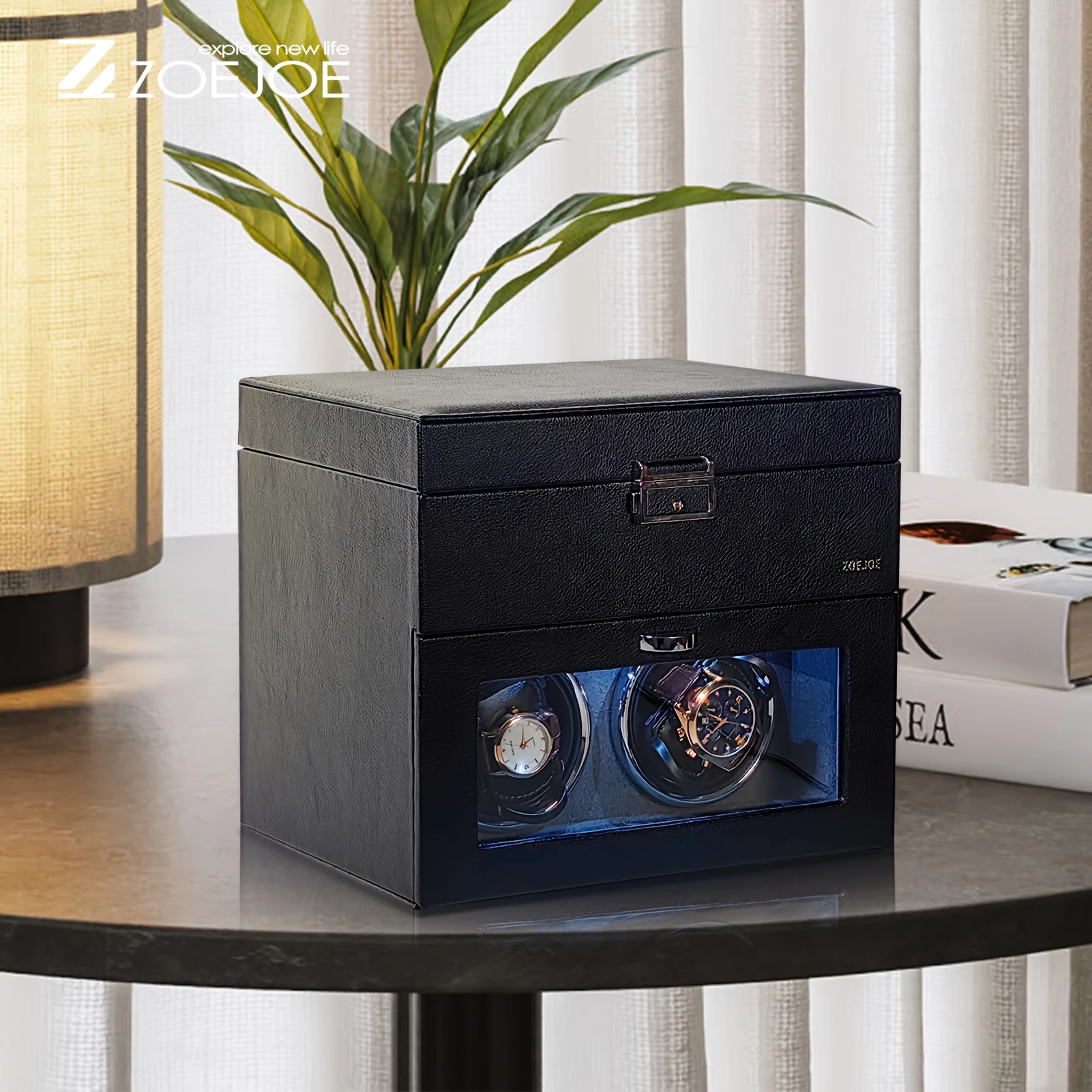

Automatic Watch Winder With Watch Display Box Quiet Motor 4 Modes USB Cable Power LED Atmosphere Light Watch Winders For Friends