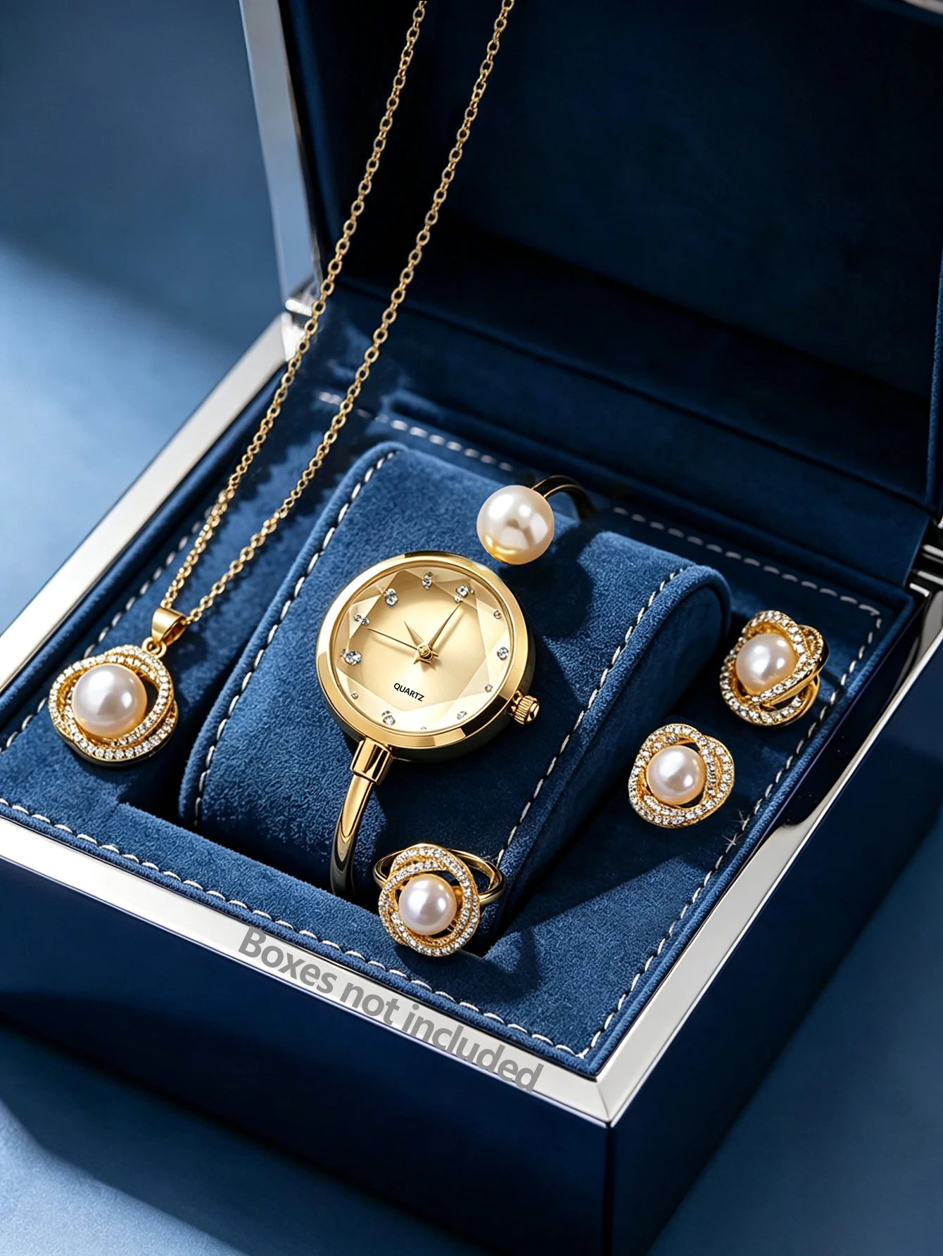 Elegant Fashion Ladies Bracelet Quartz Watch with Flower Embedded Pearl Design Jewelry Set Festive Gift