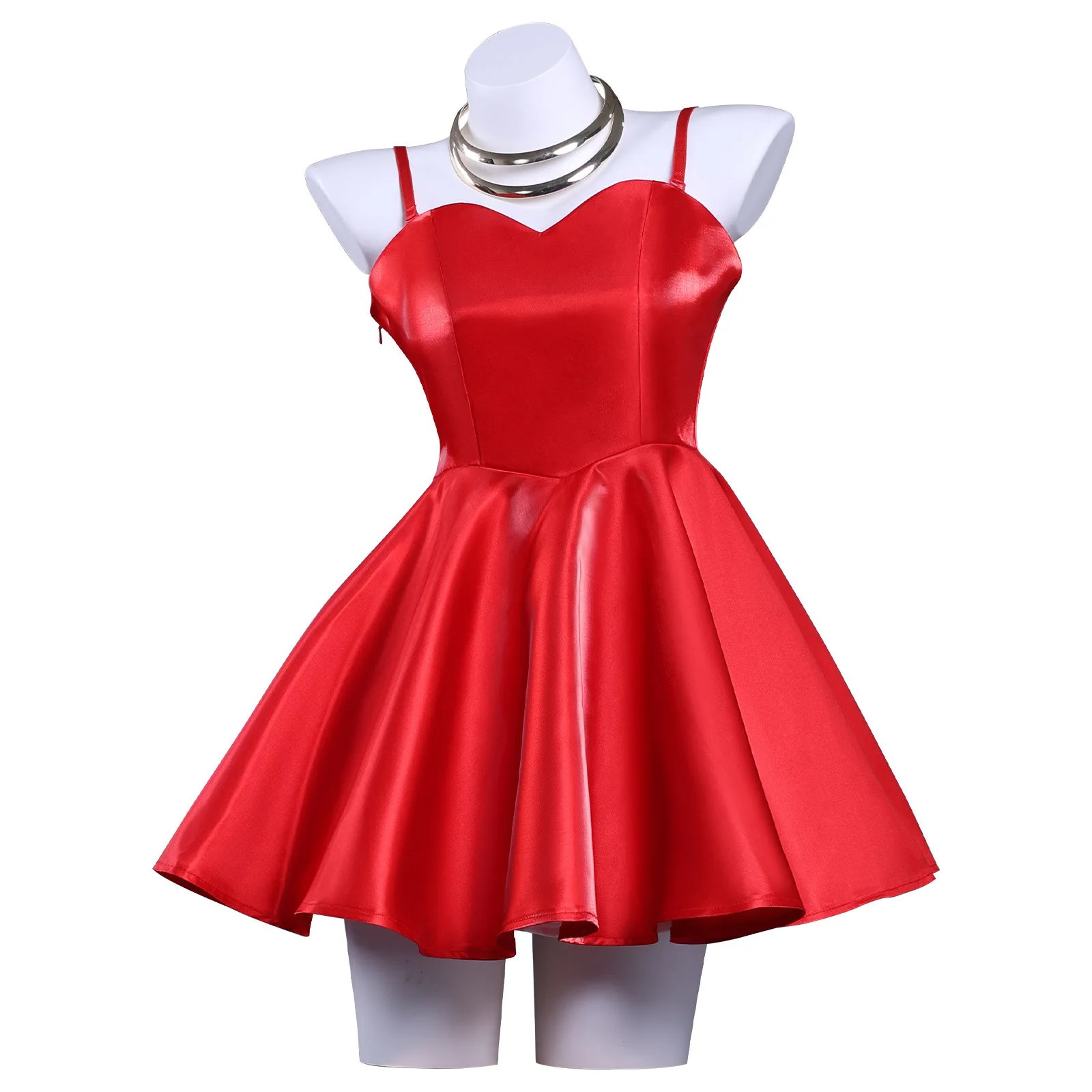 

New Panty Cosplay Costume Little Red Strappy Dress With Neck Ornament Earring And Bracelet For Woman Halloween Performance Dress