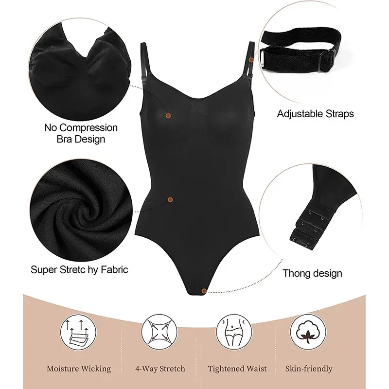  Women's Thong Bodysuit Tummy Control Seamless Waist Trainer Sculpting Shapewear Body Shaper 