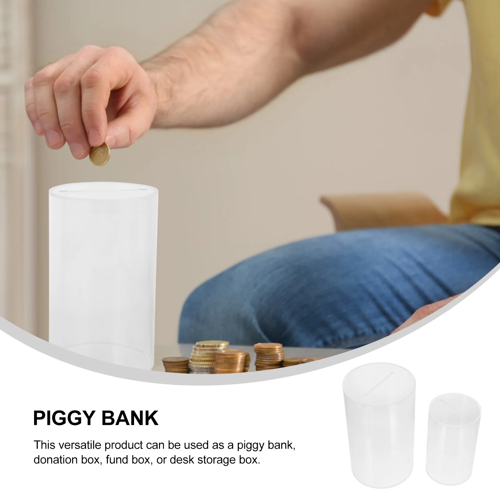 

2 Pcs Piggy Bank Tabletop Saving Pot Cash Jar Desktop Number Coin Container Clear Money Transparent Wealth