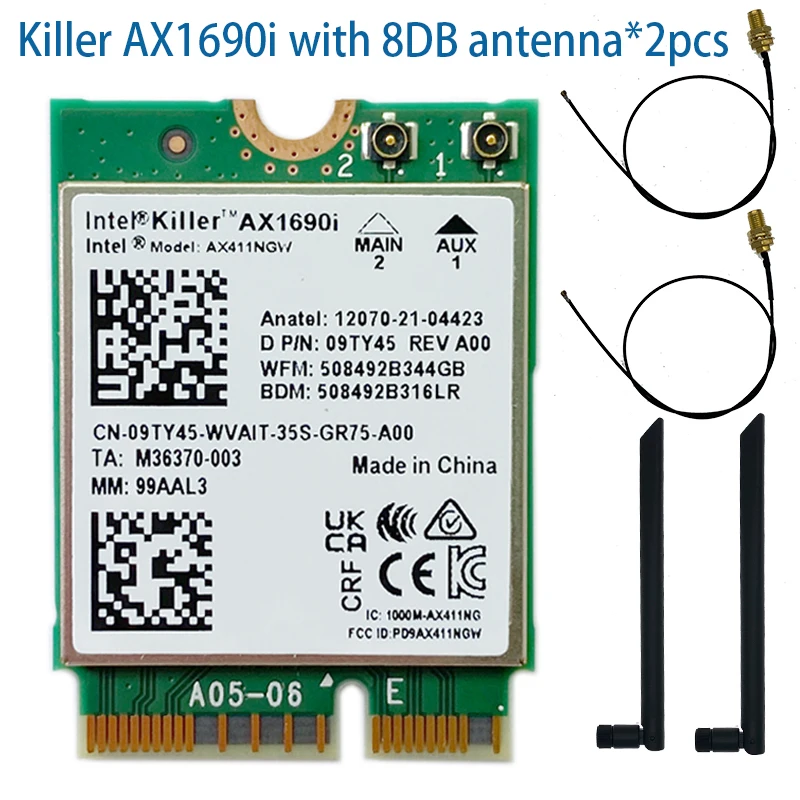 AX 1690i Wi-Fi 6E AX411 для intel Killer AX1690i WIFI 6E скорость 2,4 Гбит/с 802.11ax 2,4/5/6 ГГц Bluetooth 5,3 BT5.3 AX411NGW