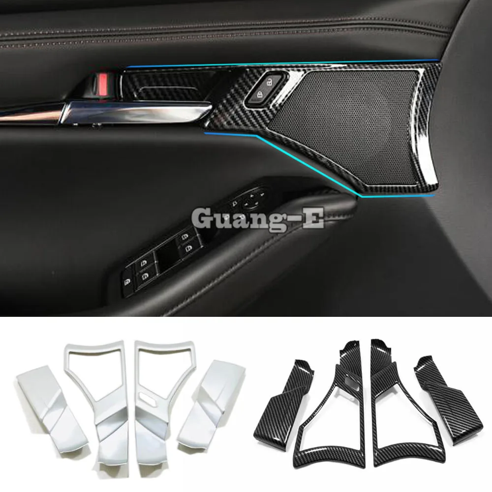 Car Cover Stick Trim ABS Chrome/Carbon Fibre Door Inner Built Handle Bowl Frame For Mazda 3 Mazda3 Axela M3 2019 2020 2021 2022