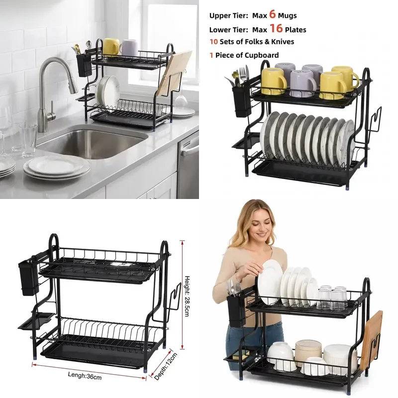 Stainless Steel Kitchen Dish Rack for Dry Storage of Bowls Cups and Spoons with Tableware Organizer Function