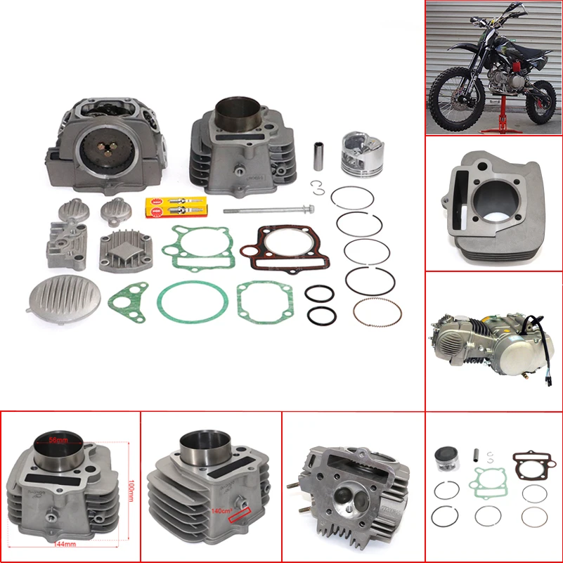 

YX140 Engine 56mm Cylinder head and cylinder body YinXiang 140cc YX140 1P56FMJ Horizontal Engine Dirt Pit Bike Atv Quad Parts