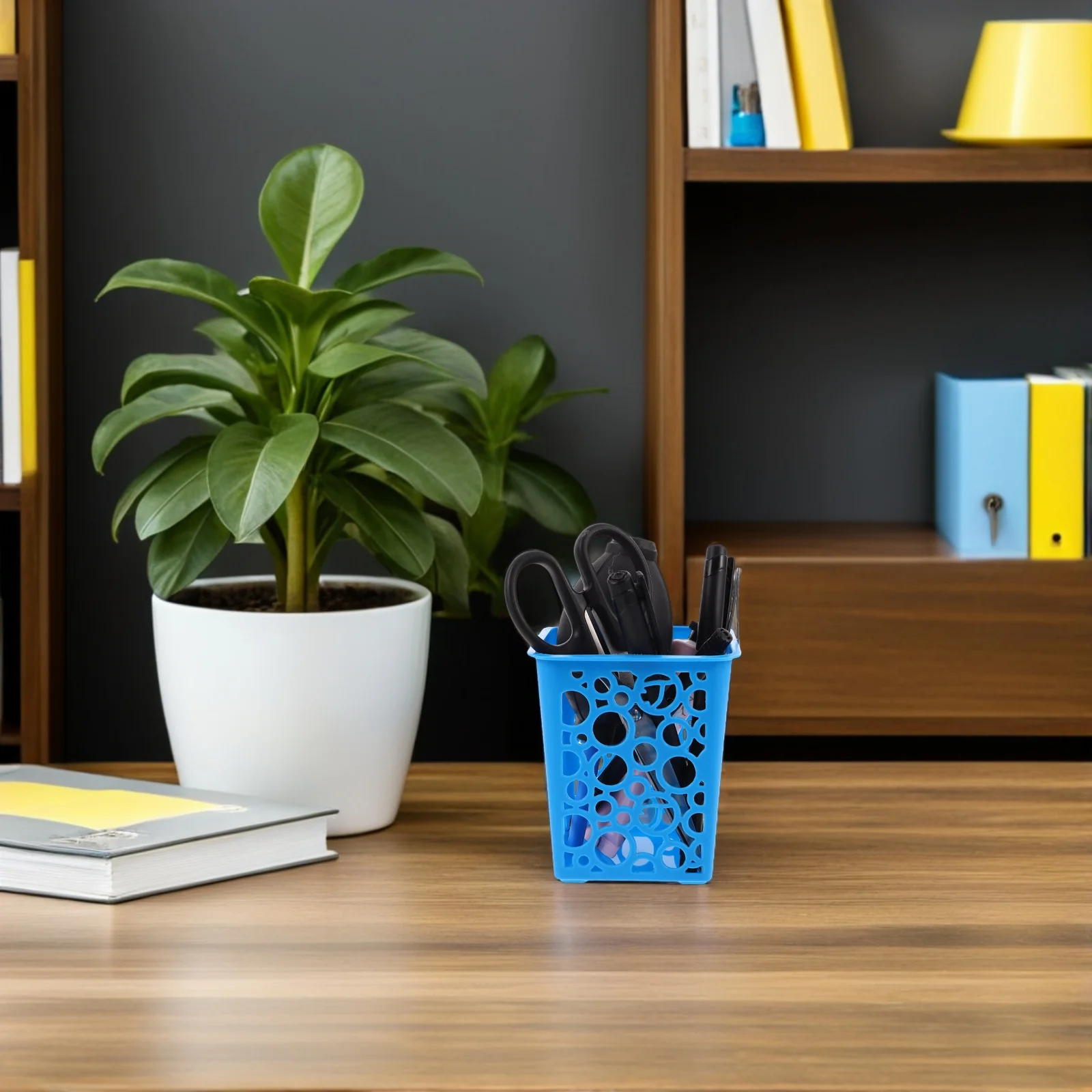 

8pcs Desktop Pencil Holder Square Plastic Pen Cup Organizer For Office Desk Stationery Storage Hollow Design Makeup Brush