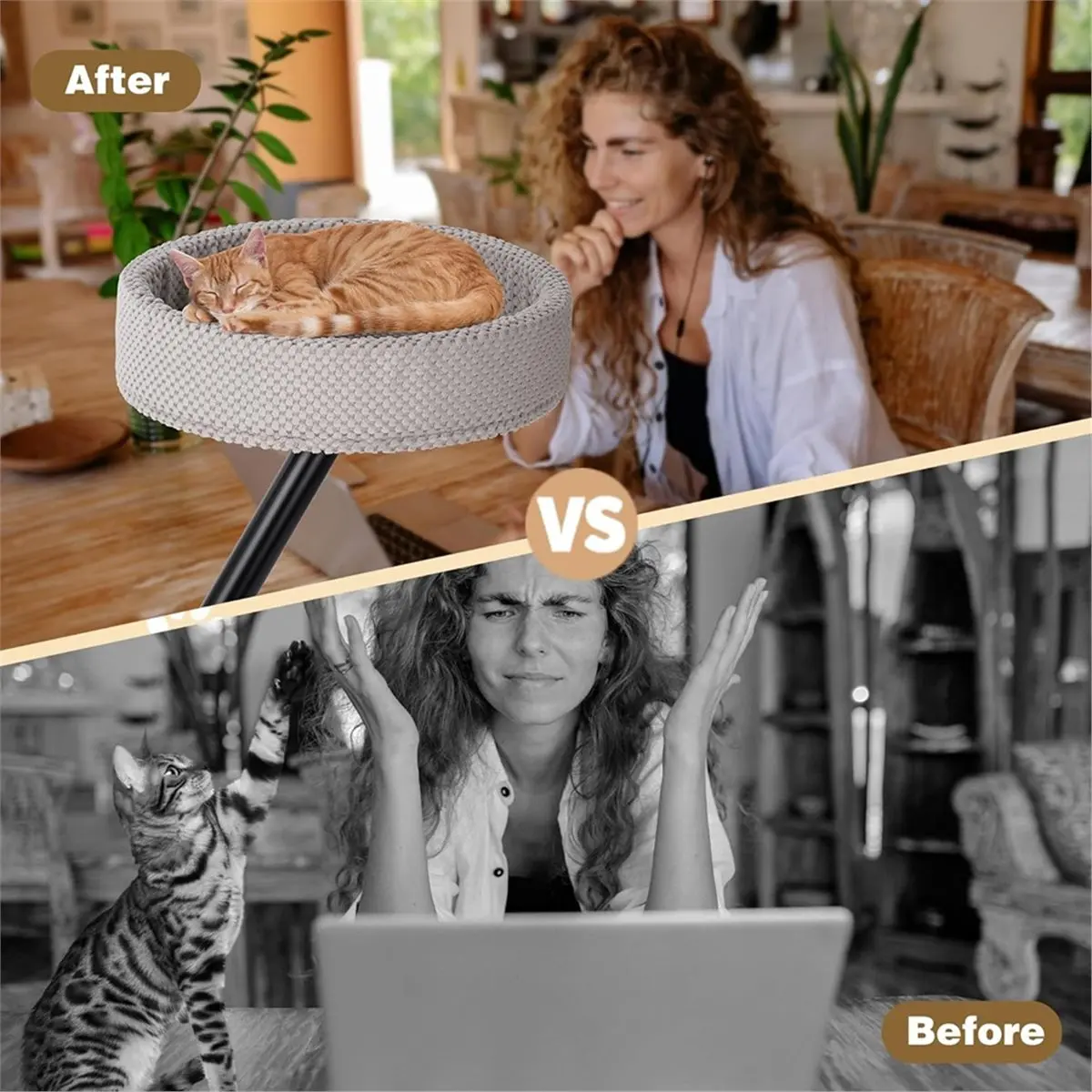 【DT36】360° Swivel Cat Bed, Extra-Wide & Supportive Floating Desktop Perch