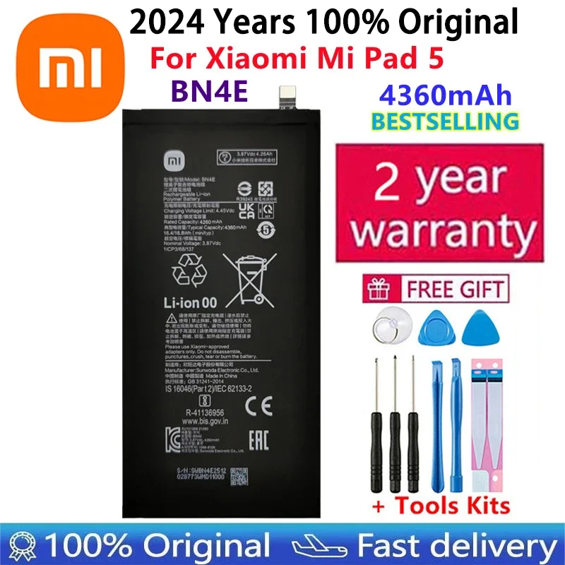 Replacement Battery for Xiaomi Mi Pad 5 Tablet, Rechargeable Phone Batteries, 4360mAh, High Quality, BN4E, 100% Original