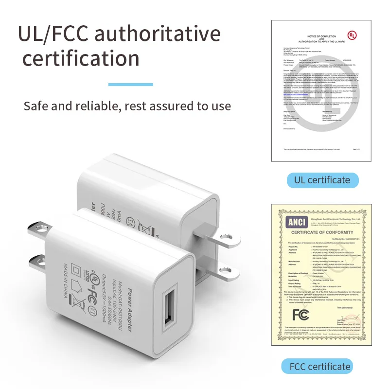 Imagem -02 - Interface Usb Telefone Móvel Led Power Adapter Eua Americano de Carregamento Viagens Convenientes Fcc Certified Direct Power Plug 5v 1a