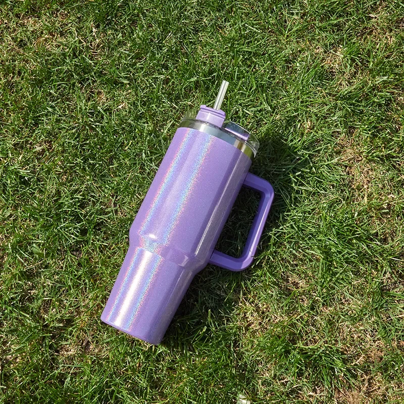 

Outdoor Large Capacity Handling Thermos Cup New Rainbow Painted 40oz Car Cup High Value 304 Stainless Steel Straw Bingba Car Cup